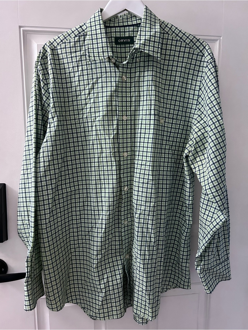 Orvis Green and Navy Windowpane Button-Down Shirt